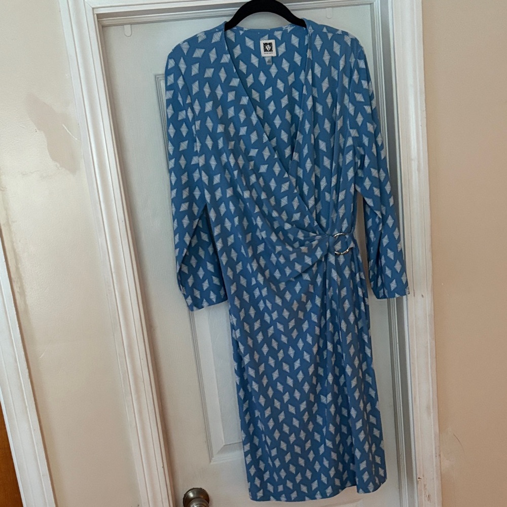 Anne Klein Blue Geometric Long Sleeve Dress